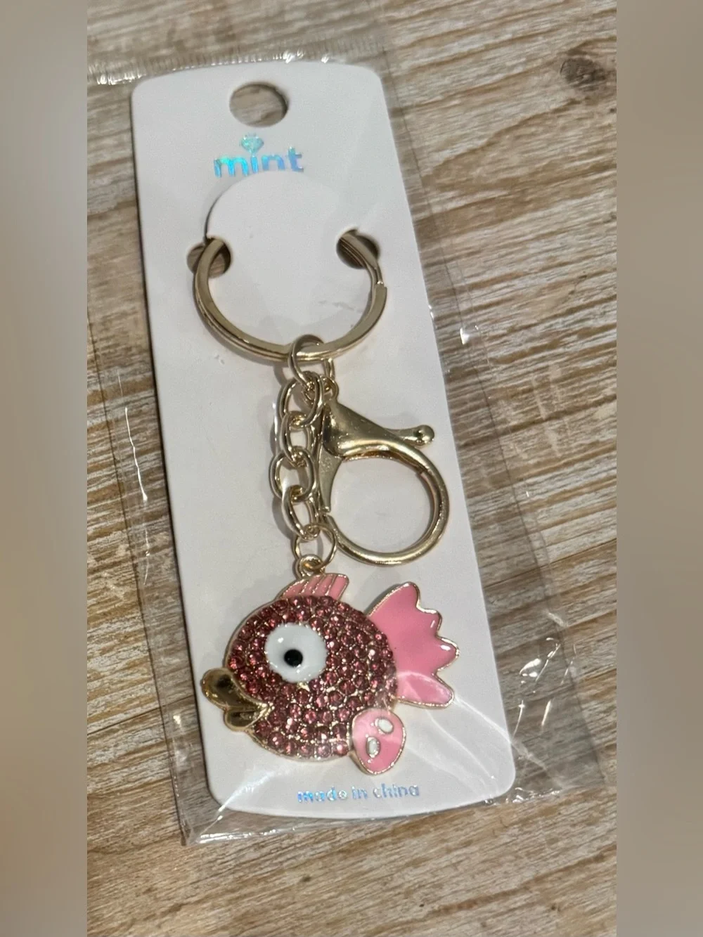 Pink Sparkle Fish Keychain or bag Charm with Gold Hardware